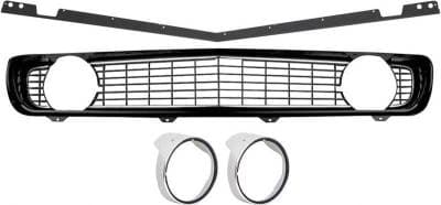 R5028F - 1969 Camaro Restorer's Choice Standard Black Grill Kit with Headlamp Bezels with Chrome Ring